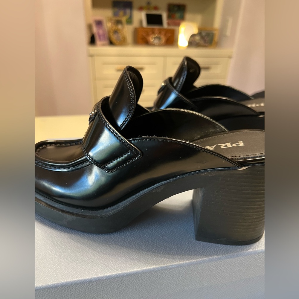 Prada Black Glossy Women's Mule Loafers - Picture 6 of 11